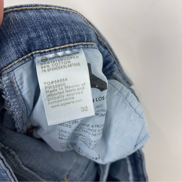 AG Jeans Mari High Rise Slim Straight Jeans Raw Hem Size 32 Blue - Picture 9 of 10